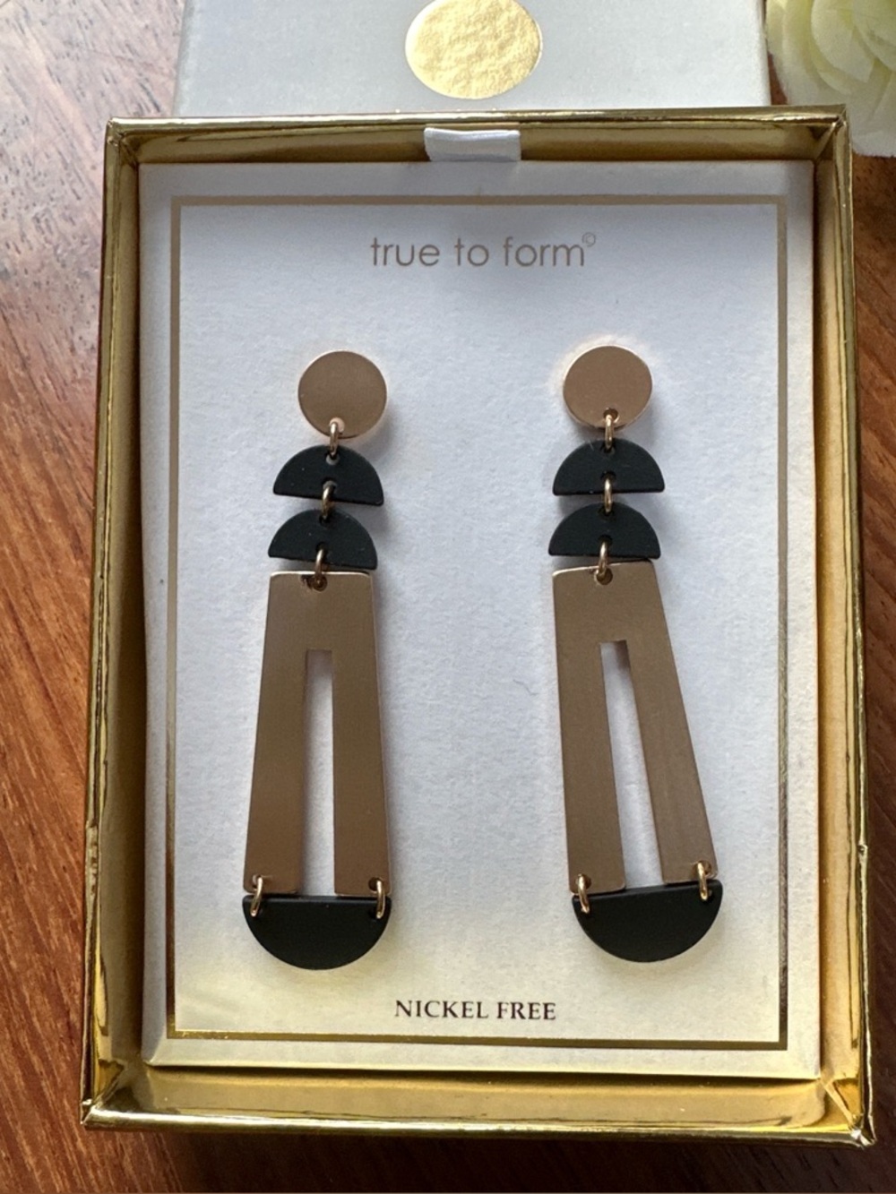 True to Form Two-Tone Geometric Drop Earrings - Rose Gold & Black